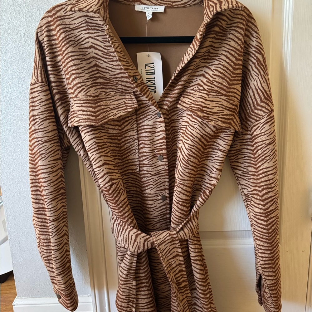 12th Tribe Zebra Print Brown Shirt Dress
